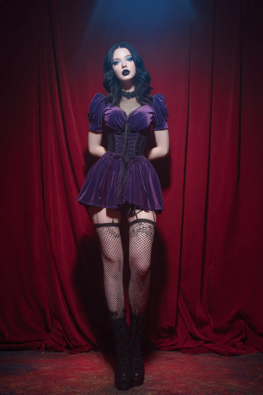 Velvet Corset Dress + Fishnet Stockings