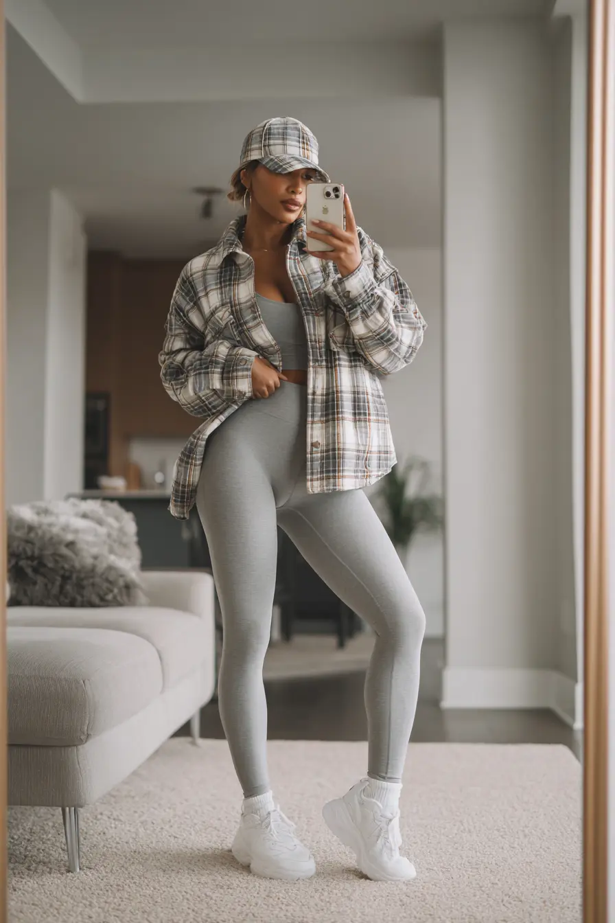 Plaid Shacket + Sculpting Leggings