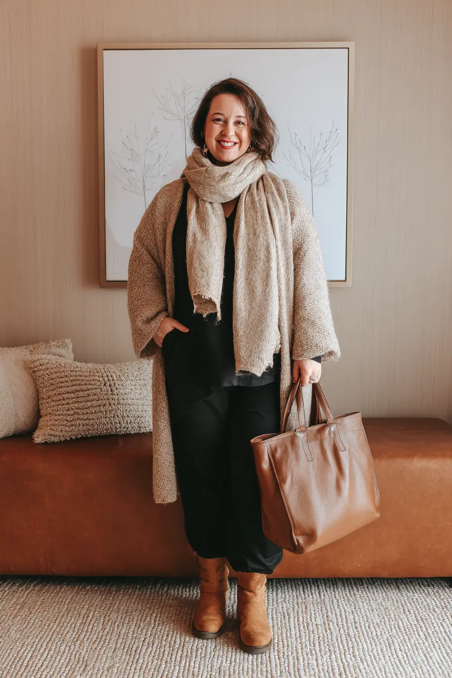 Textured Coat + Knit Scarf