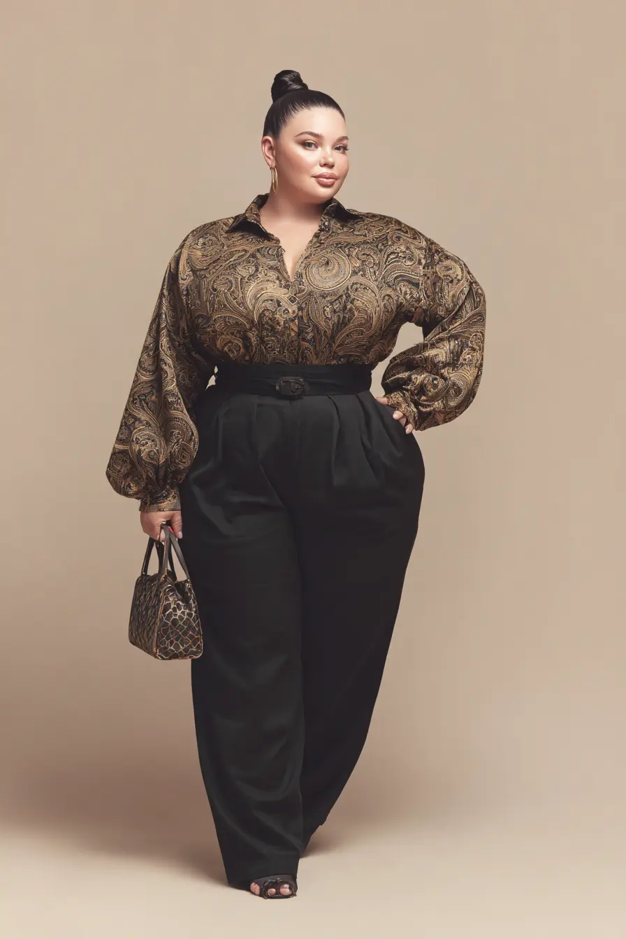 Paisley Statement Blouse + High-Waist Tailored Trousers
