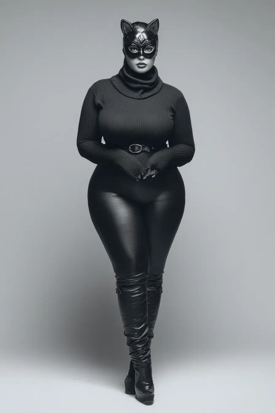 Ribbed Turtleneck Top + Leather Pants