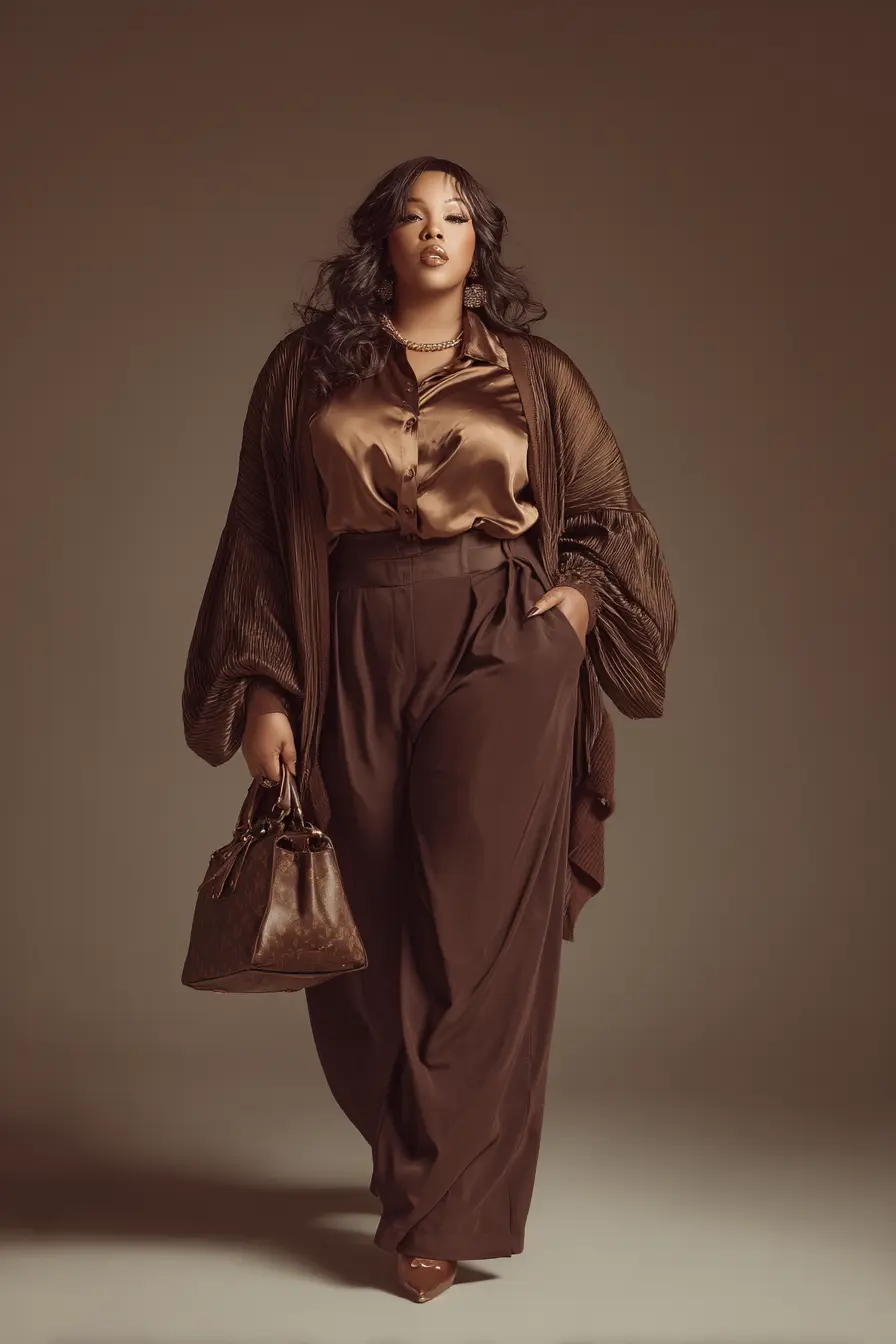 Copper Satin Blouse + Flowing Trousers Harmony