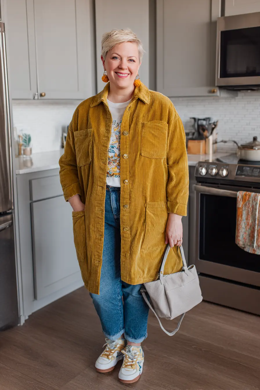 Longline Corduroy Jacket + Rolled Denim