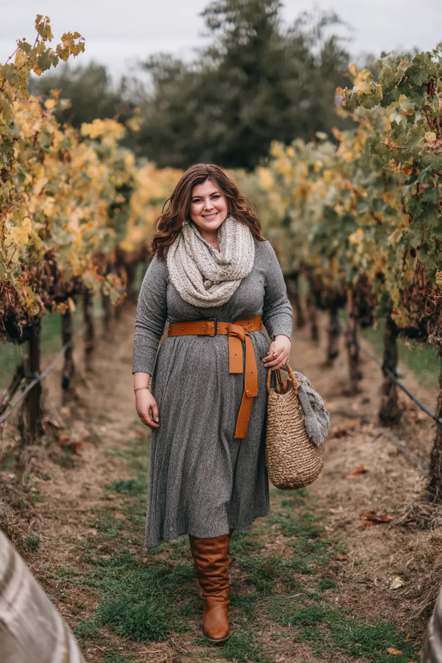 Belted Knit Dress + Oversized Scarf