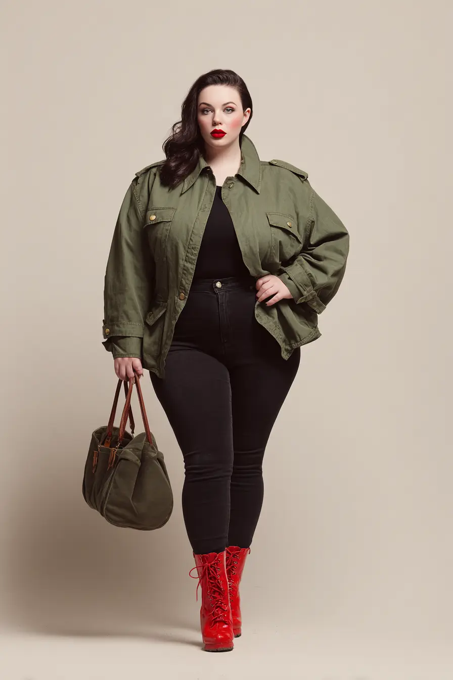 Oversized Military Jacket + Skinny Jeans