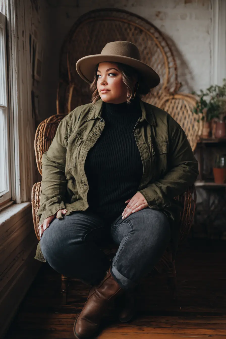 Utility Jacket + Turtleneck and Denim