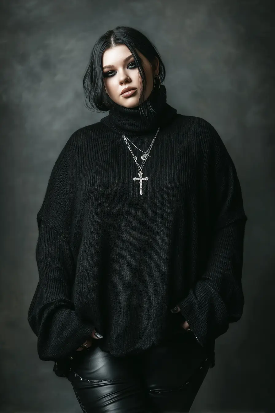 Oversized Turtleneck Sweater + Matte Faux Leather Pants