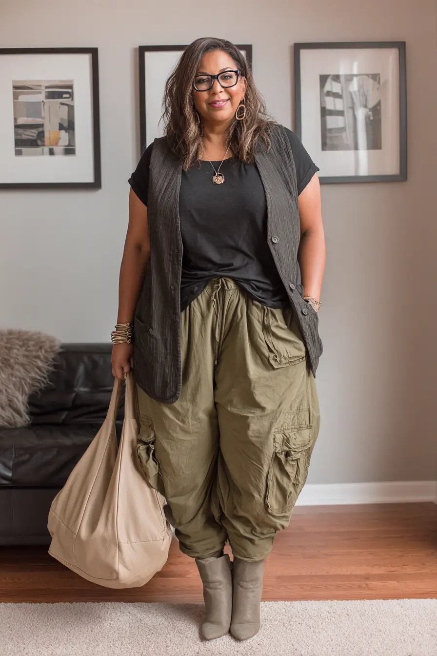 Olive Longline Vest + Cargo Pants Edge
