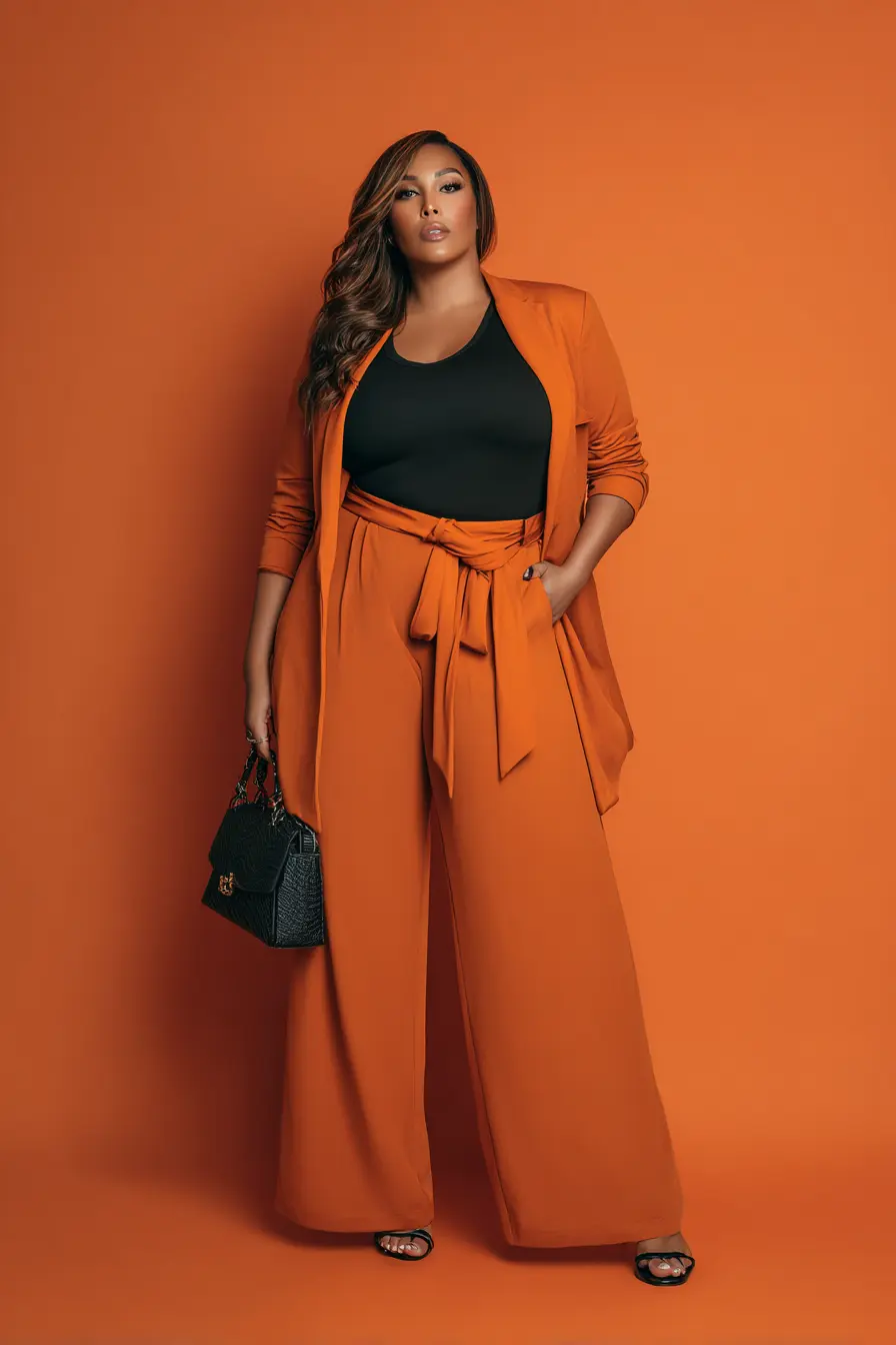Rust Orange Blazer + Wide-Leg Trousers