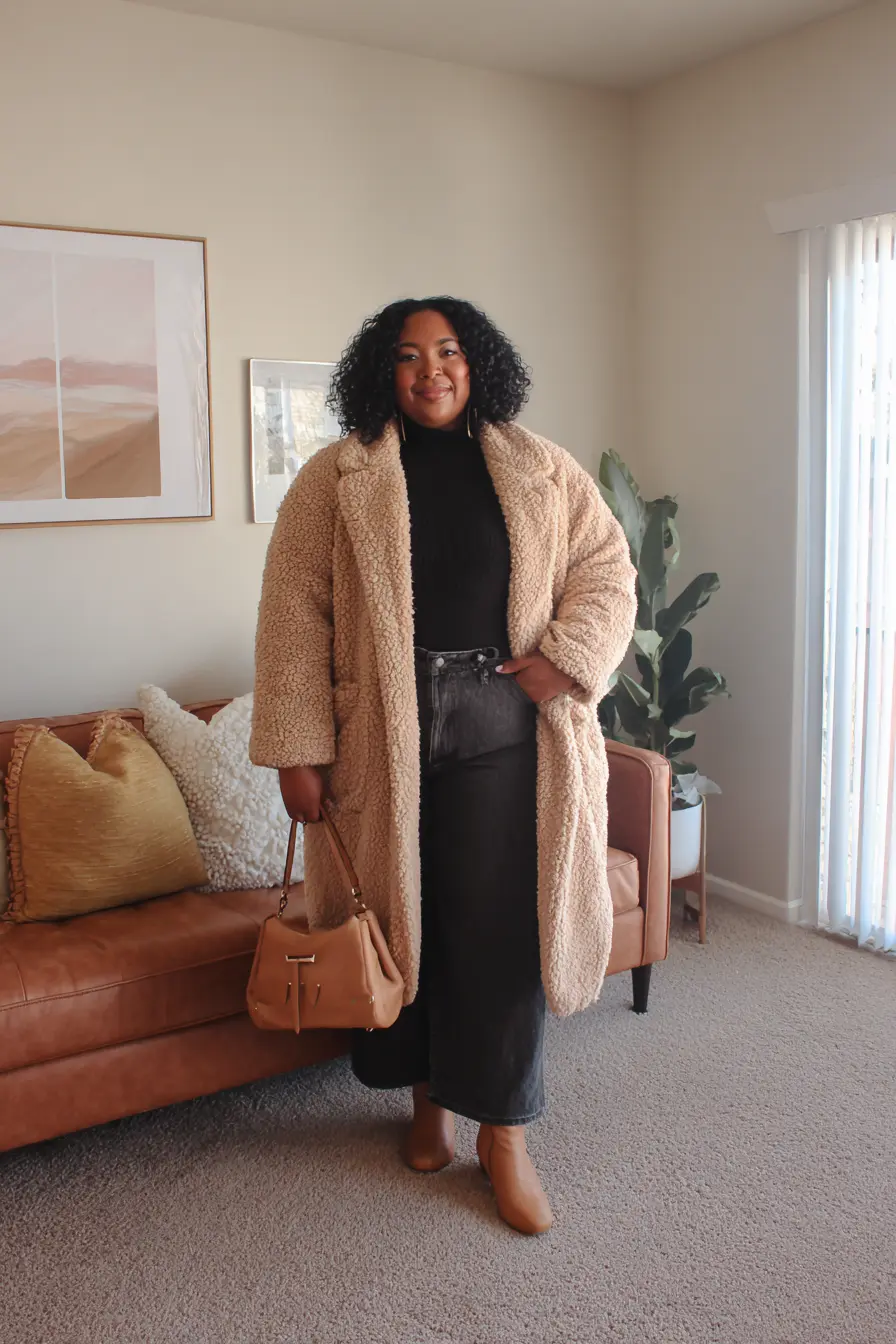 Teddy Coat + Straight-Leg Jeans