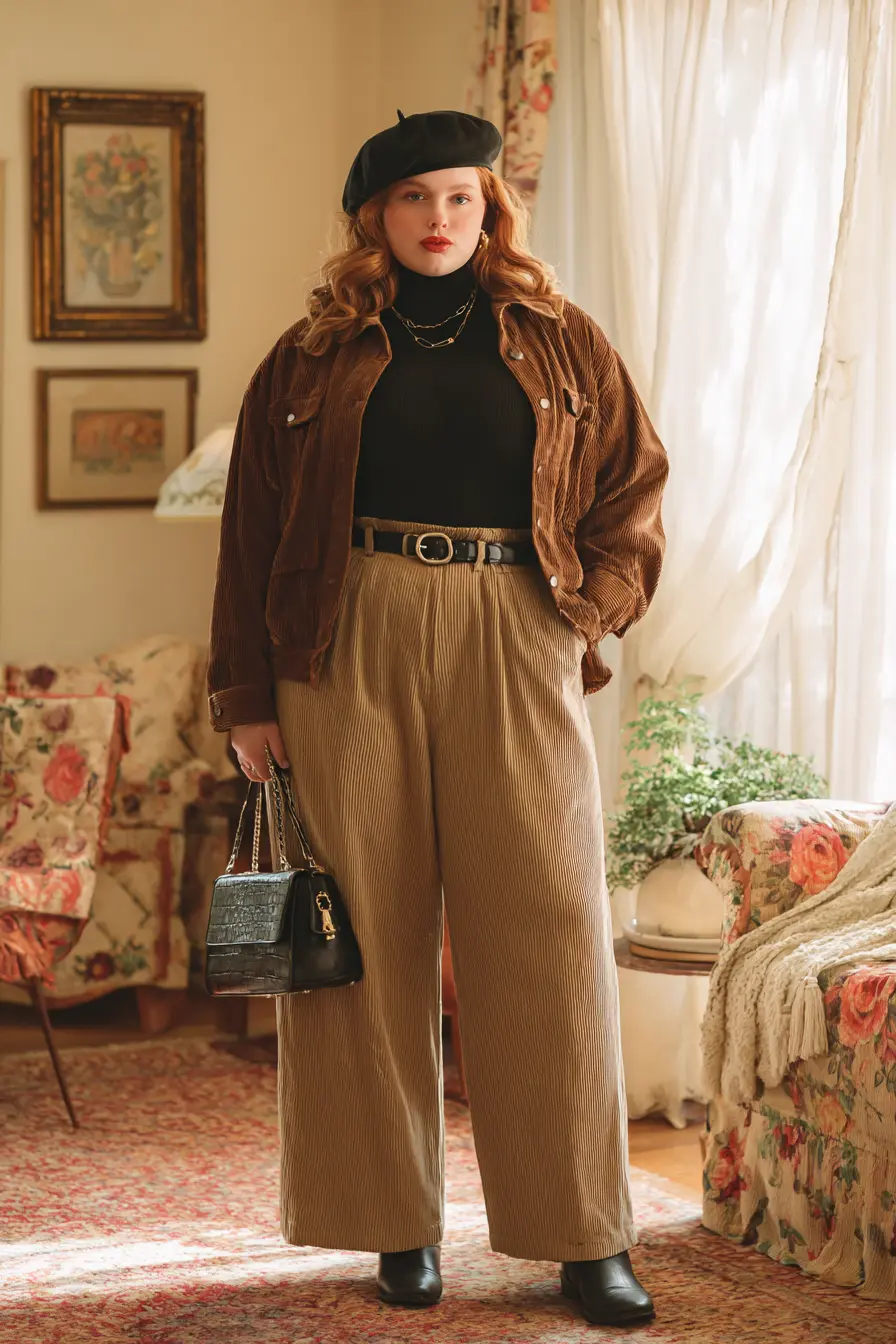 Corduroy Jacket + High-Waist Trousers