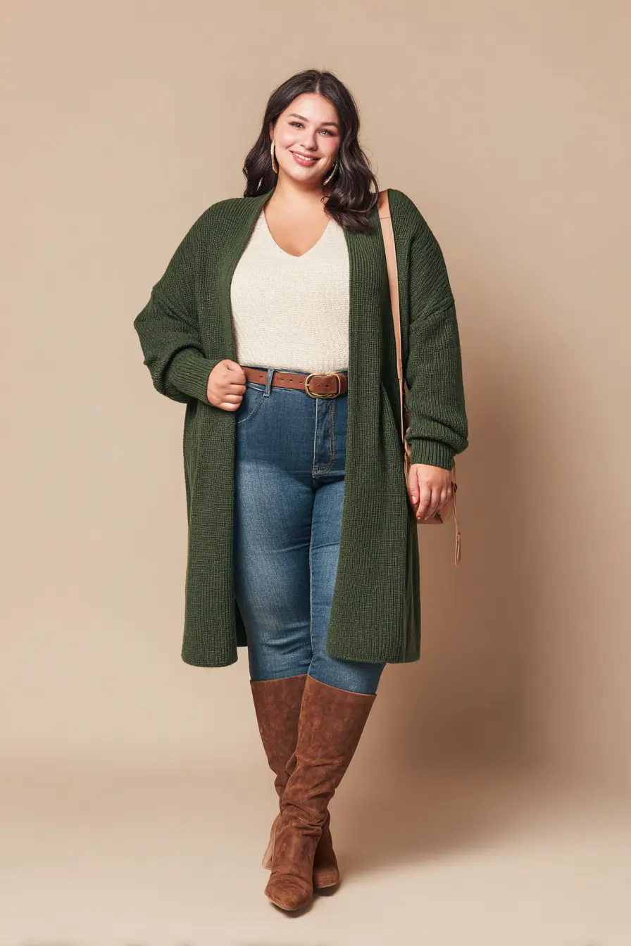 Long Ribbed Cardigan + High-Rise Denim