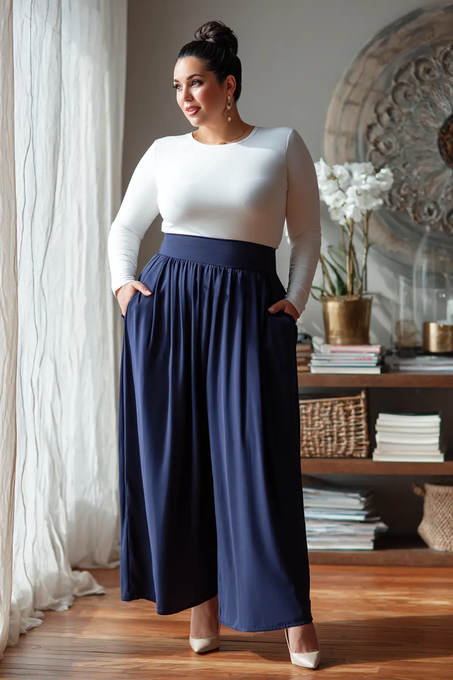 Fitted Long-Sleeve Top + Palazzo Pants
