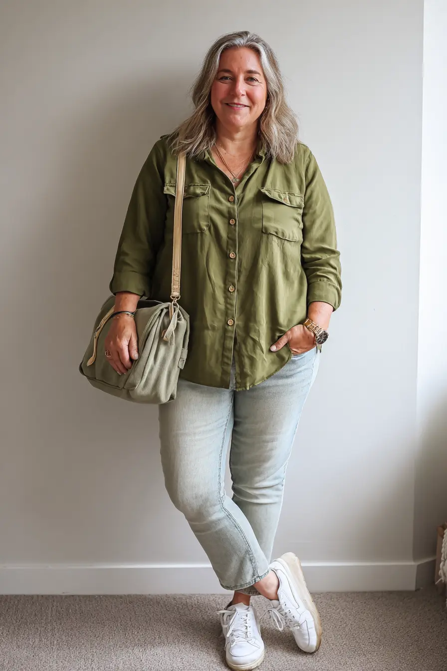 Utility Shirt + Light Wash Jeggings