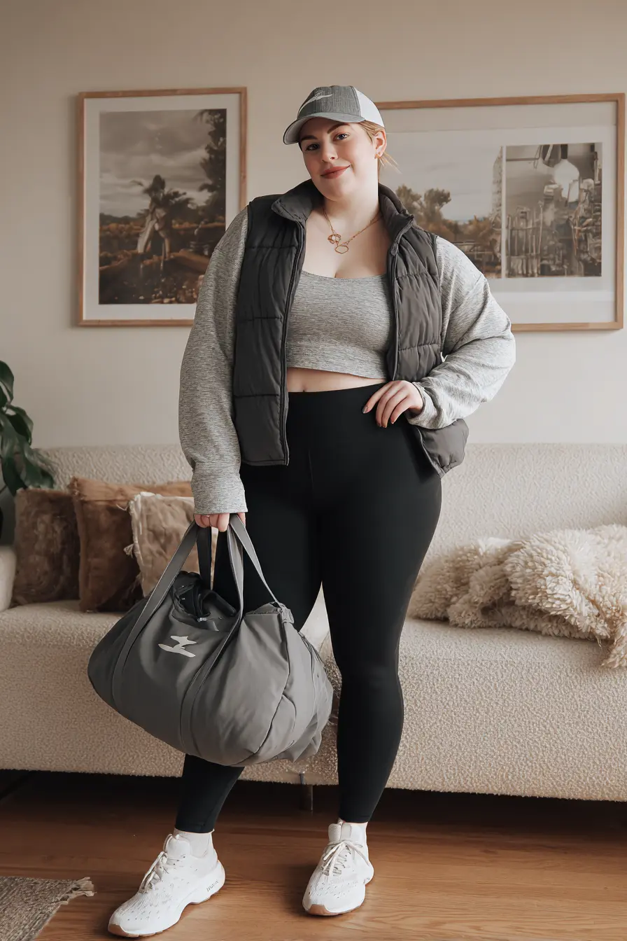 Black Puffer Vest + Leggings Athleisure