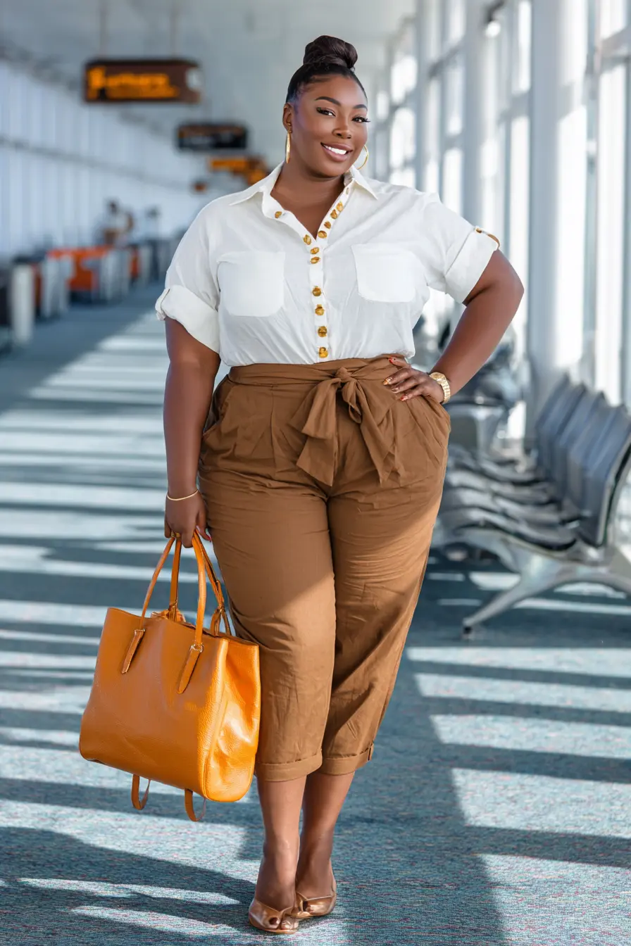 Crisp Button-Down Shirt + Tie-Waist Cropped Trousers