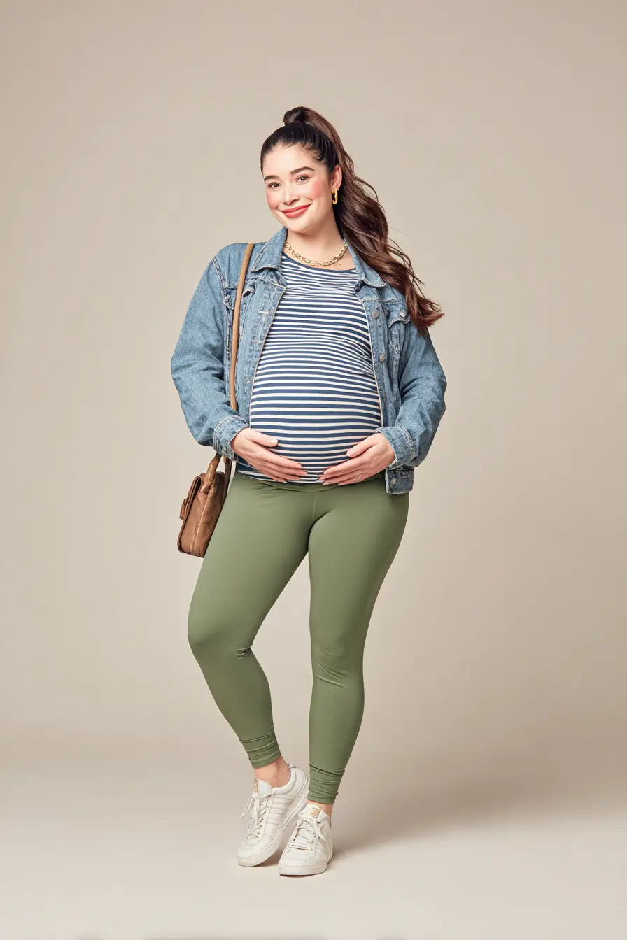 Cropped Denim Jacket + Olive Leggings