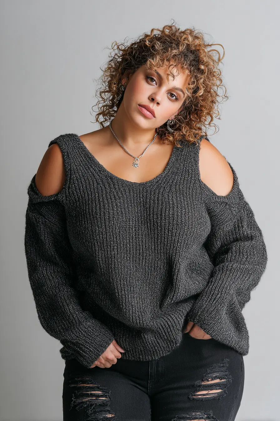 Cutout Knit Sweater + Distressed Denim