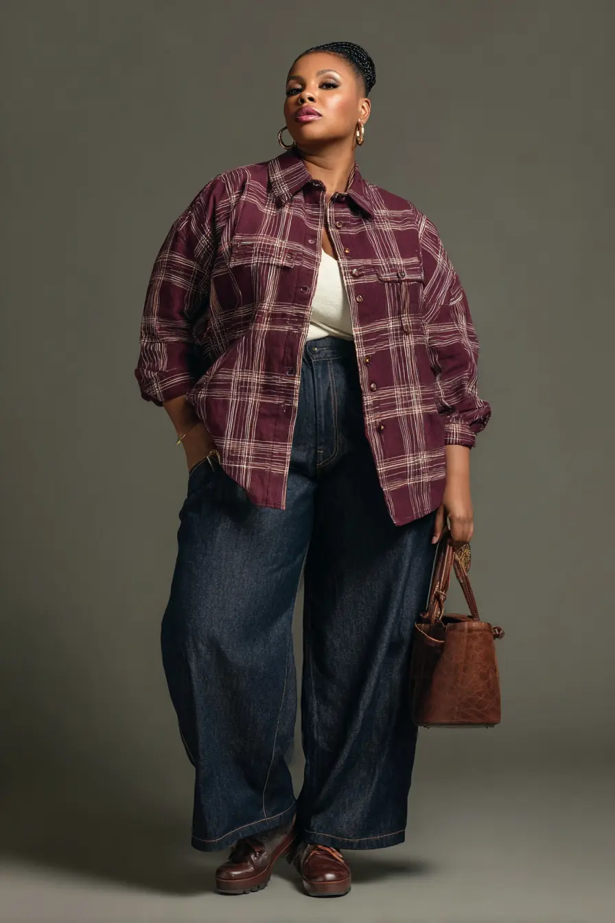 Plaid Shacket + Wide-Leg Jeans