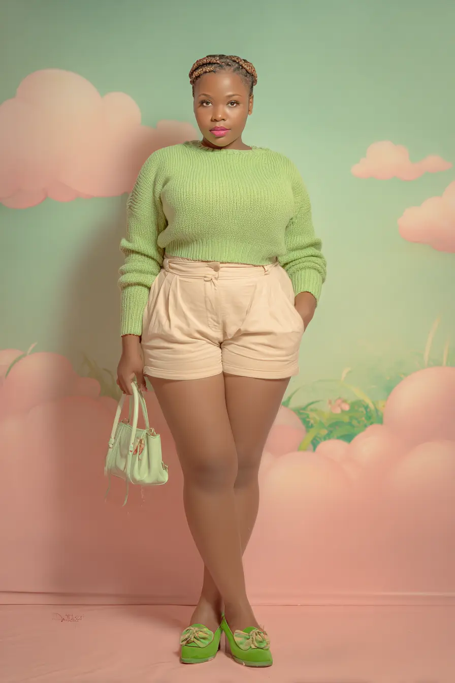 Mint Ribbed Sweater + High-Waist Neutral Shorts