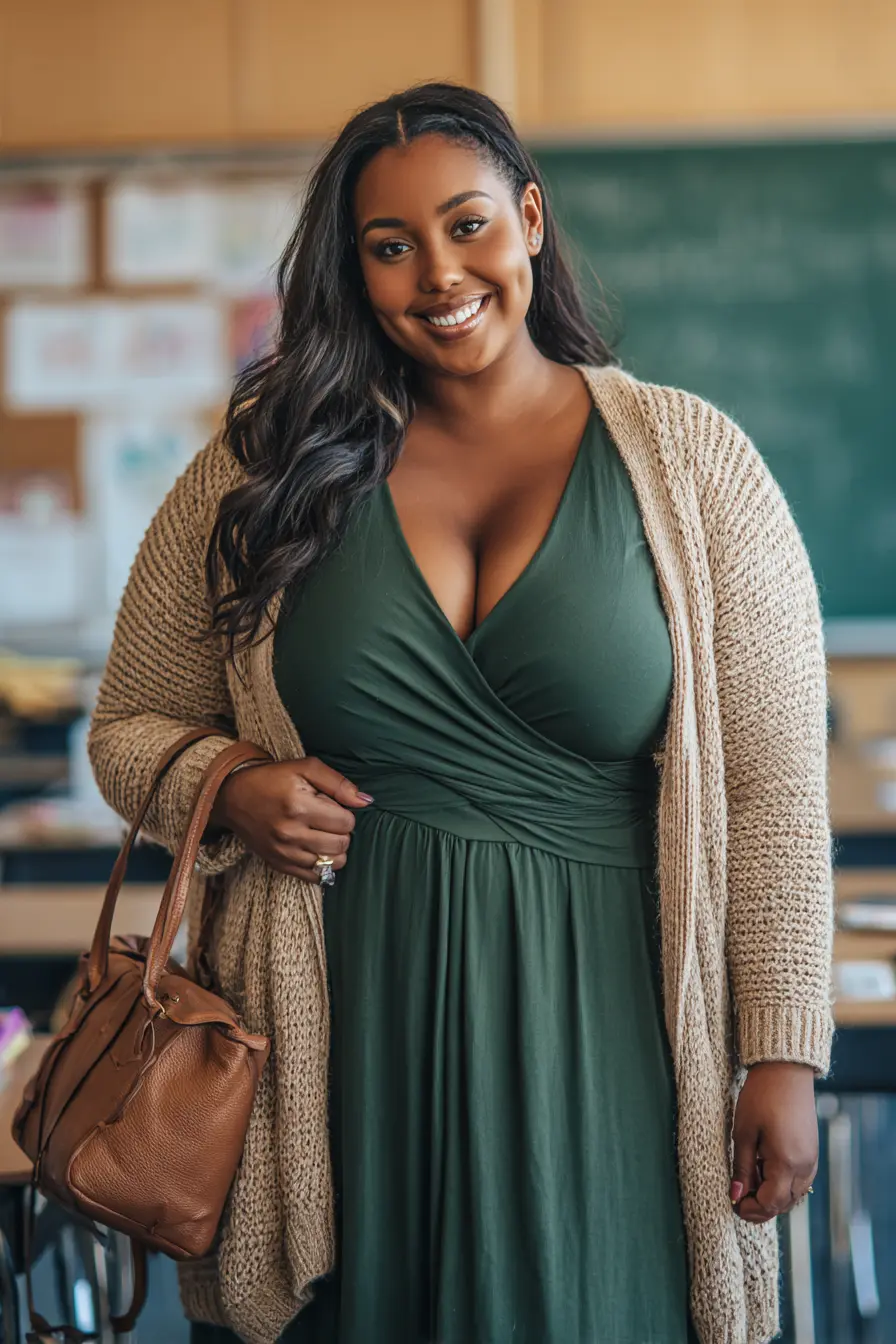 Wrap Dress + Chunky Knit Cardigan