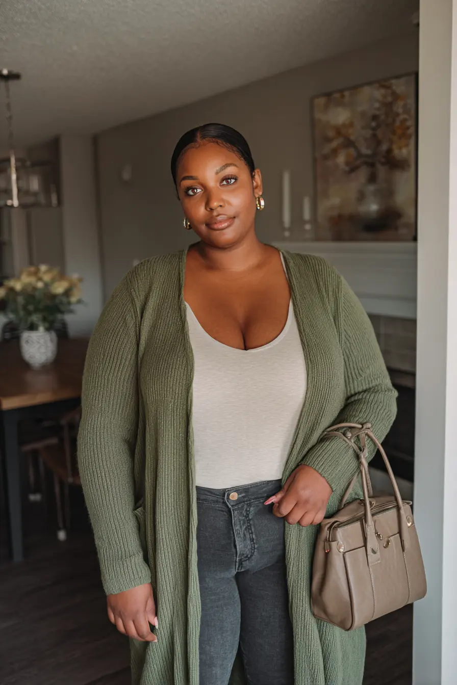 Forest Green Cardigan + Dark Denim