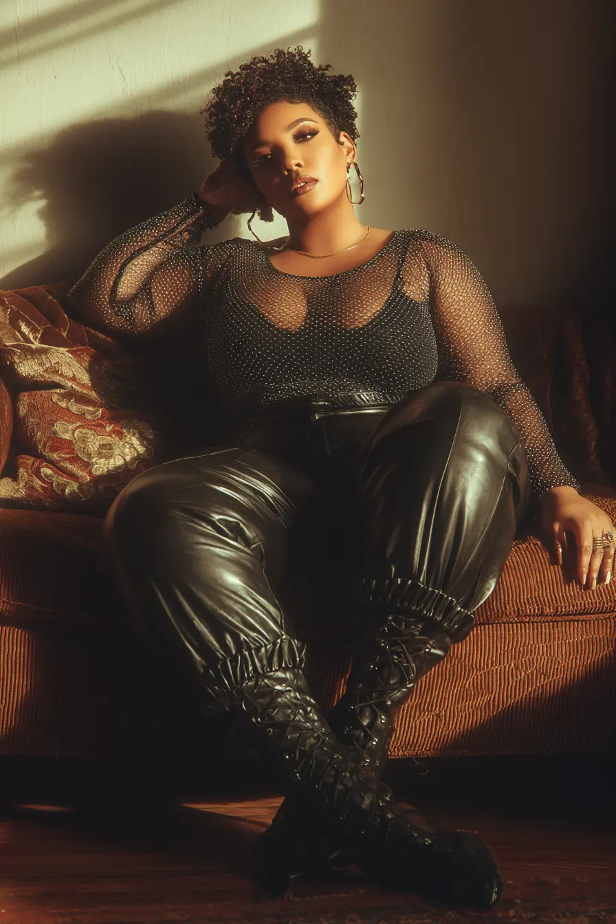 Edgy Mesh and Leather Look for Confident Queens