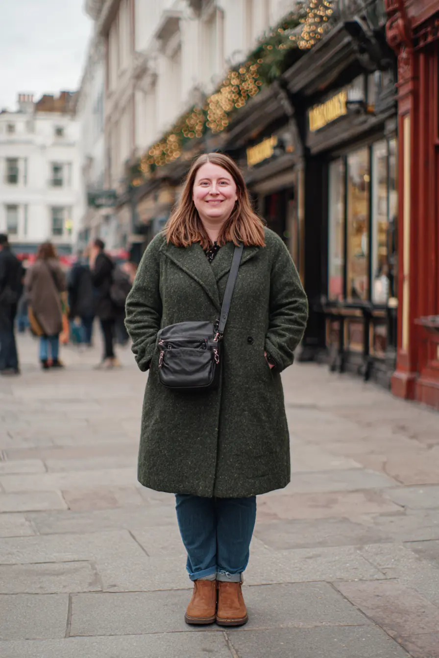 Textured Midi Coat + Cuffed Straight-Leg Jeans