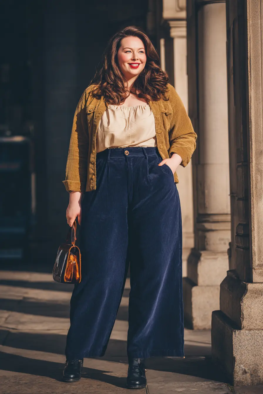 Corduroy Jacket + Wide-Leg Velvet Trousers
