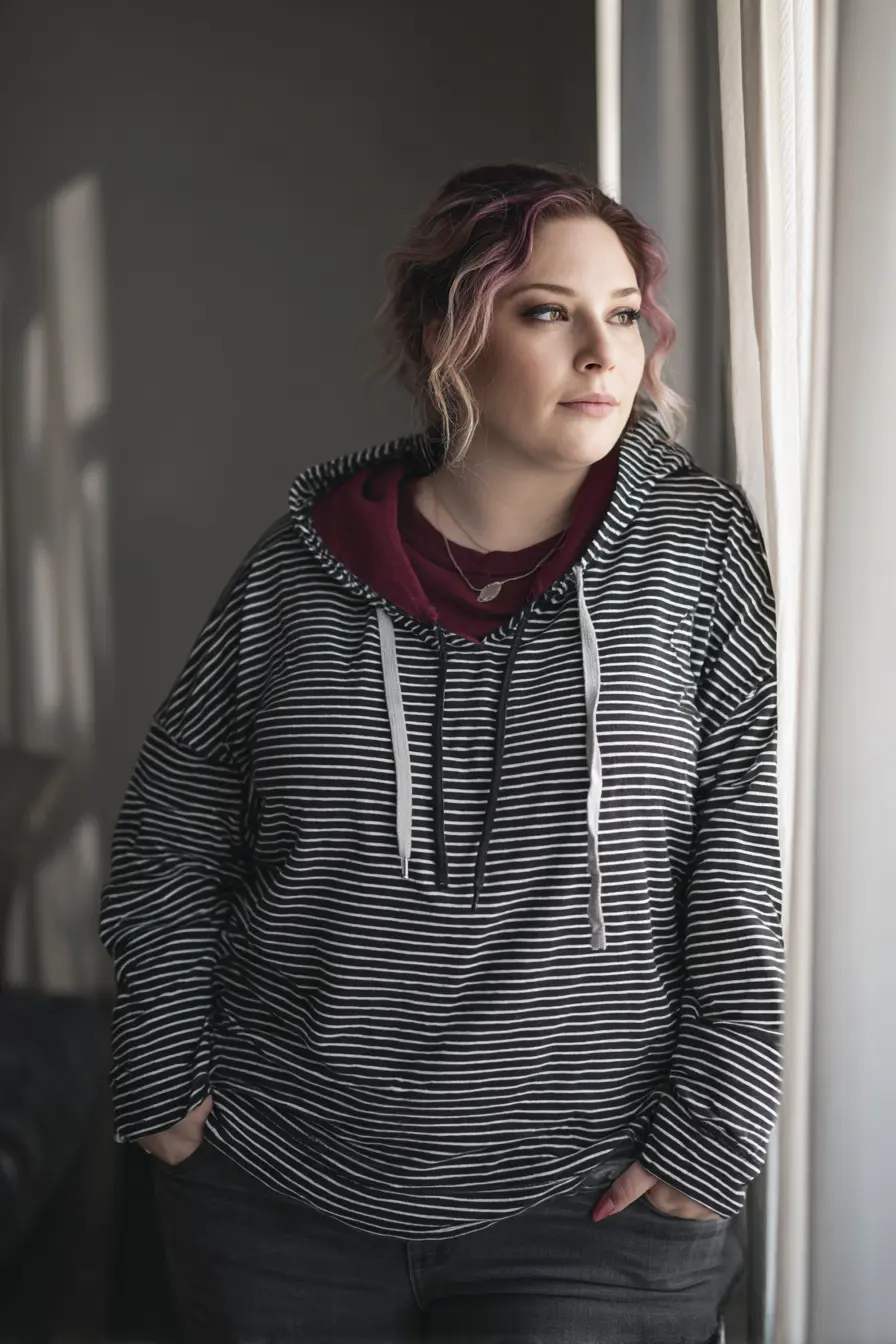 Striped Hoodie + Layered Sweatshirt