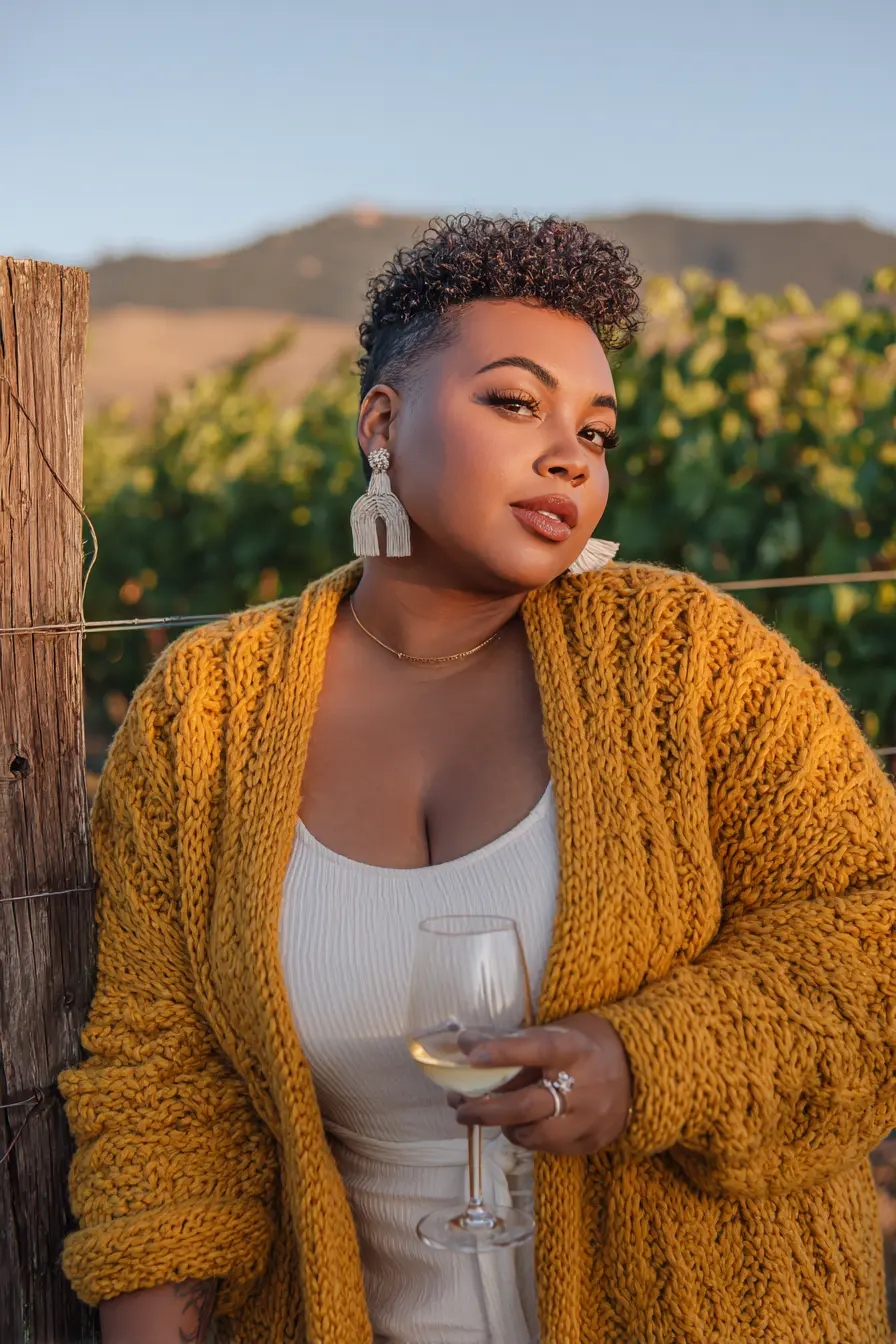 Mustard Chunky Cardigan + Cream Dress