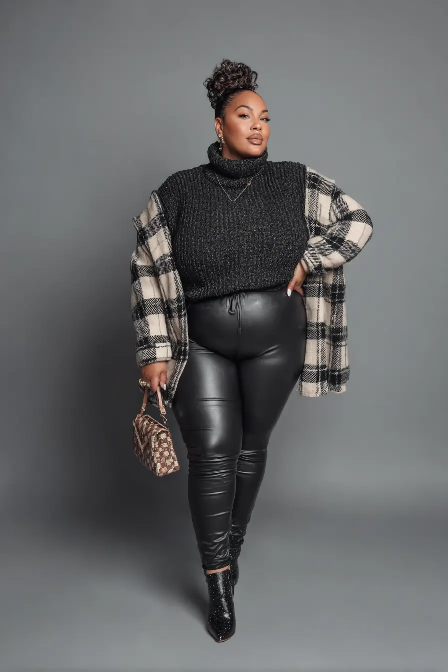 Plaid Shacket + Faux Leather Leggings