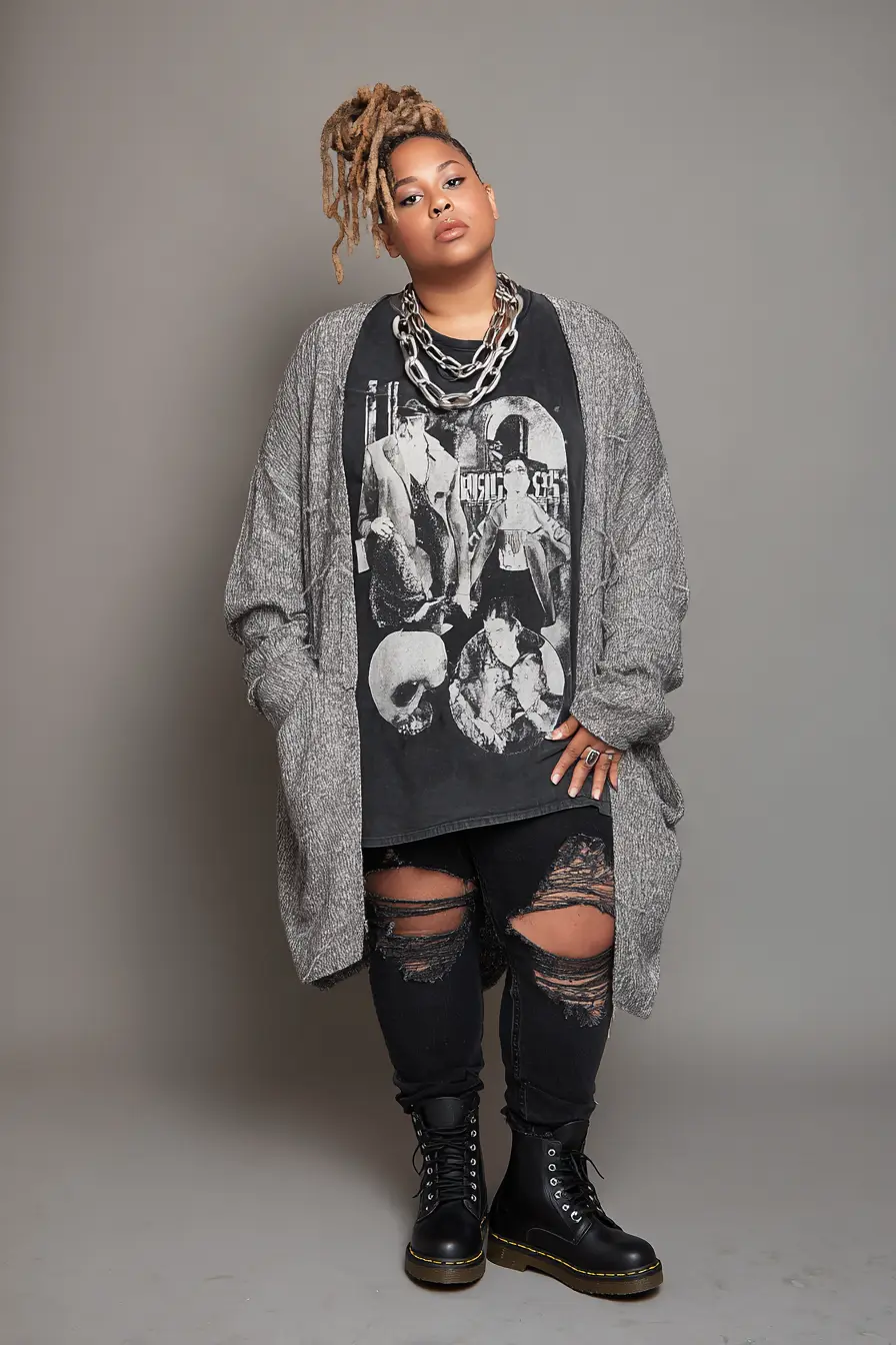 Oversized Band Tee + Slouchy Cardigan