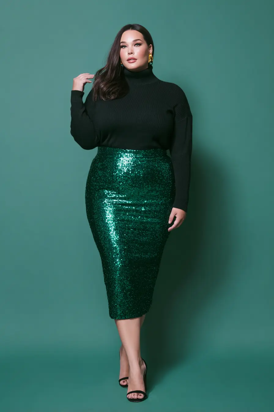 Sequined Midi Skirt + Black Turtleneck