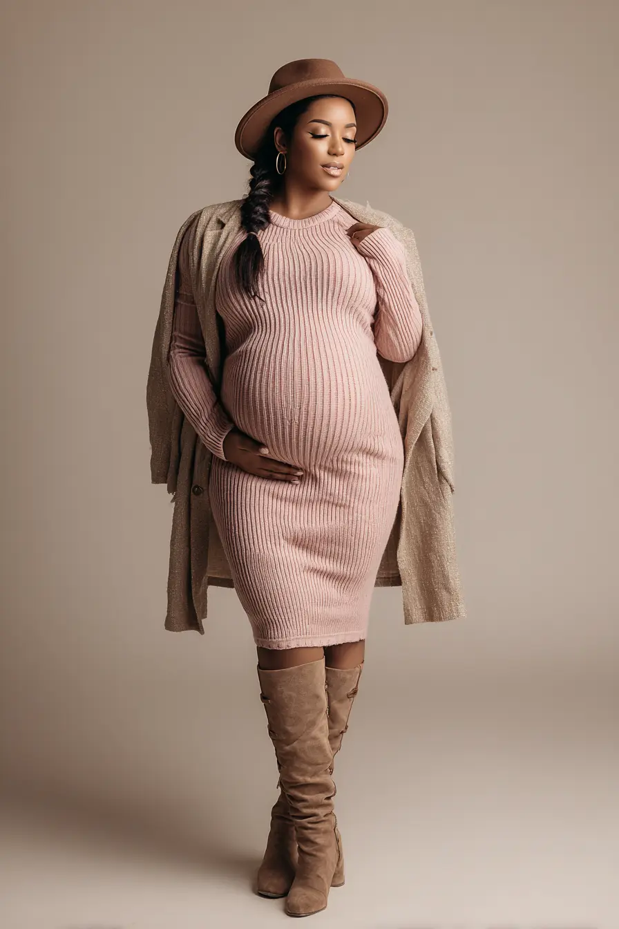 Ribbed Sweater Dress + Over-the-Knee Boots