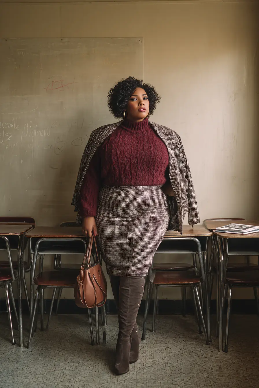 Tweed Pencil Skirt + Cable Knit Sweater