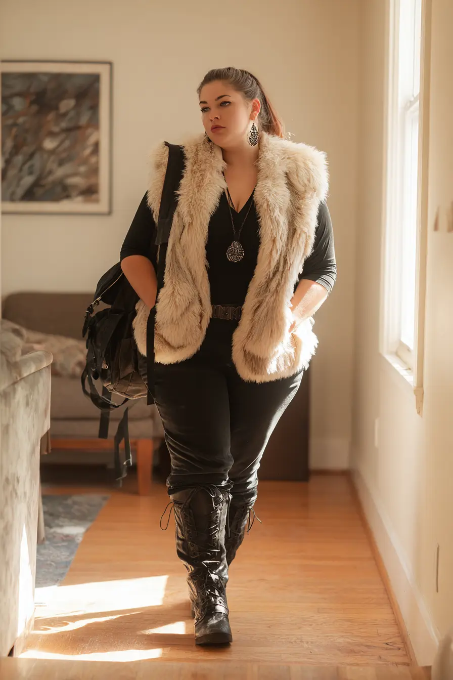 Faux Fur Vest + All-Black Base Luxe Layer
