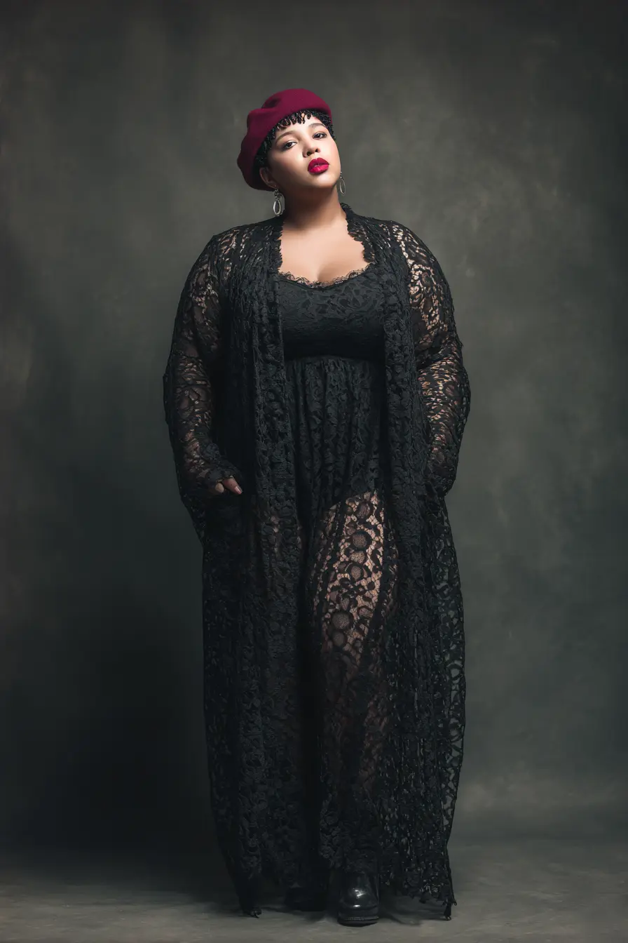 Long Lace Cardigan + Layered Black Slip Dress