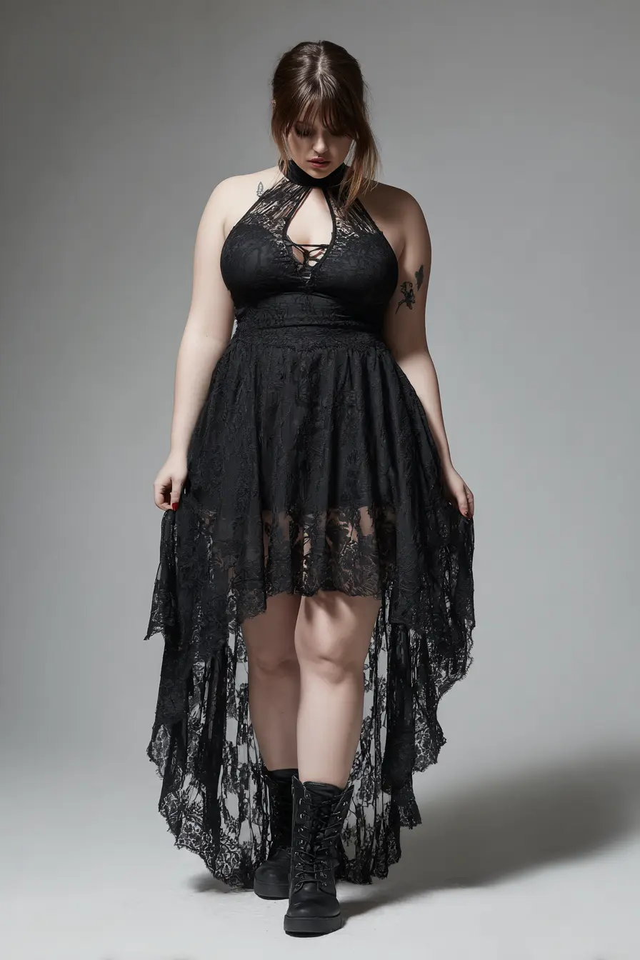 Lace Halter Dress + High-Low Hem