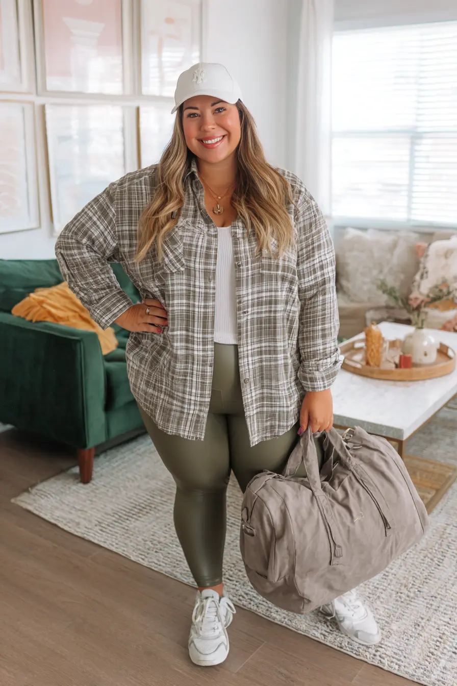 Plaid Shirt + Faux Leather Leggings