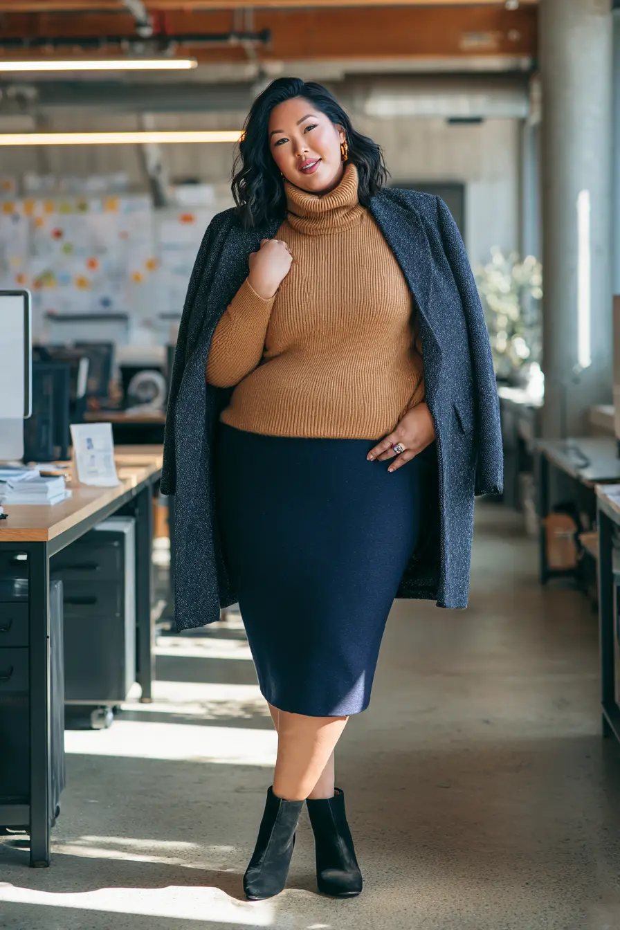 Camel Turtleneck + Pencil Skirt