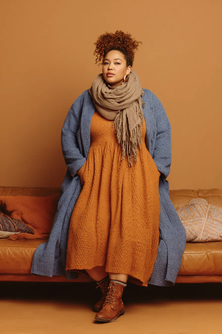 Textured Sweater Dress + Oversized Coat