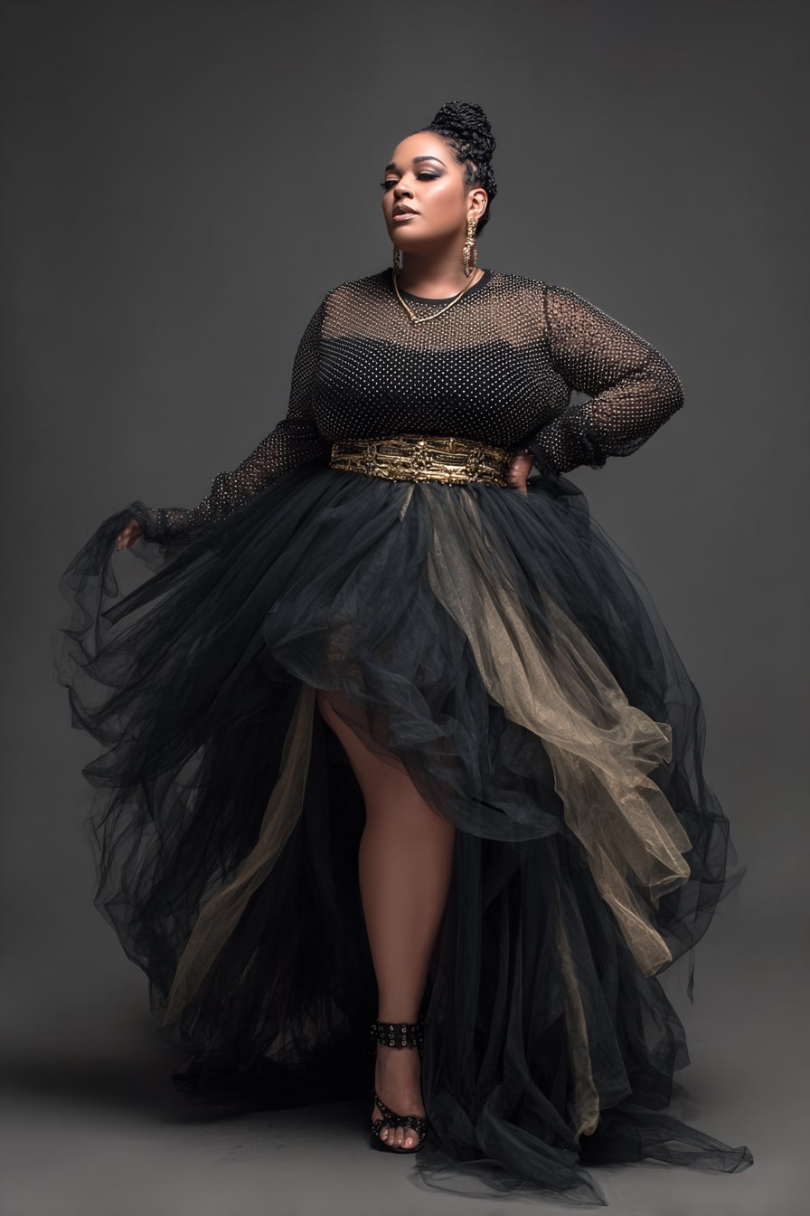 Sheer Bodice Gown + Layered Tulle Skirt