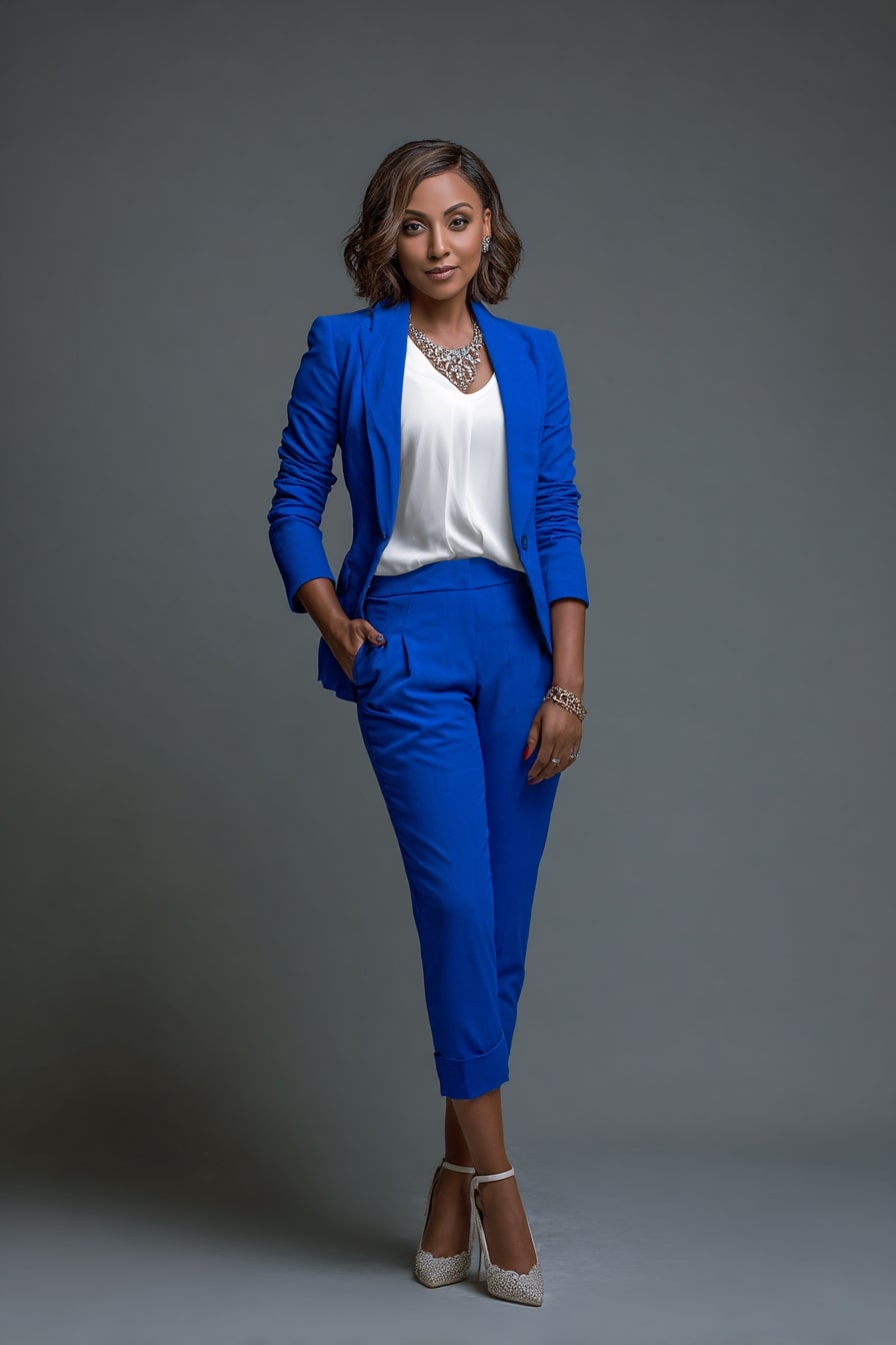 Royal Blue Satin Pant Suit