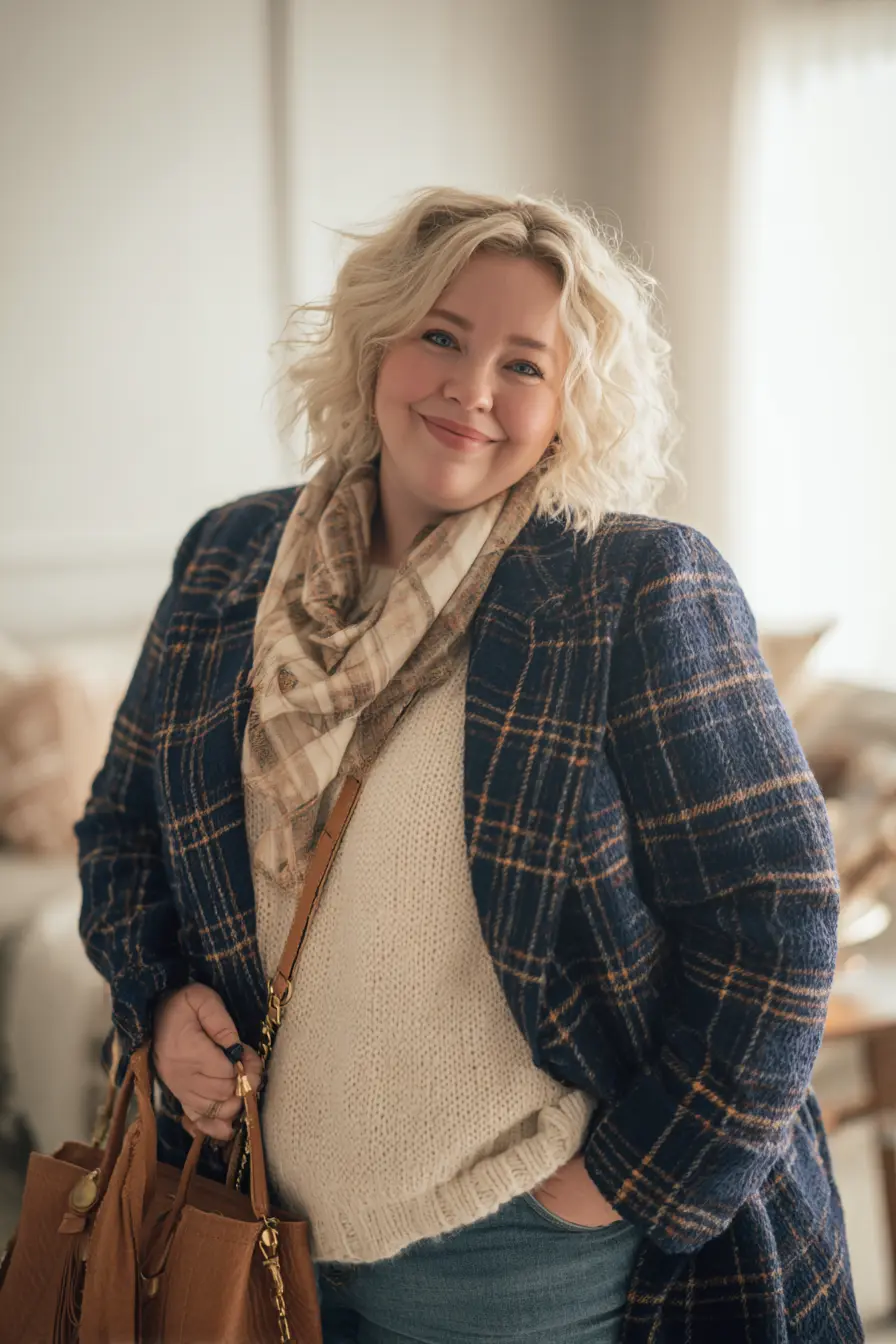 Plaid Coat + Chunky Knit Sweater