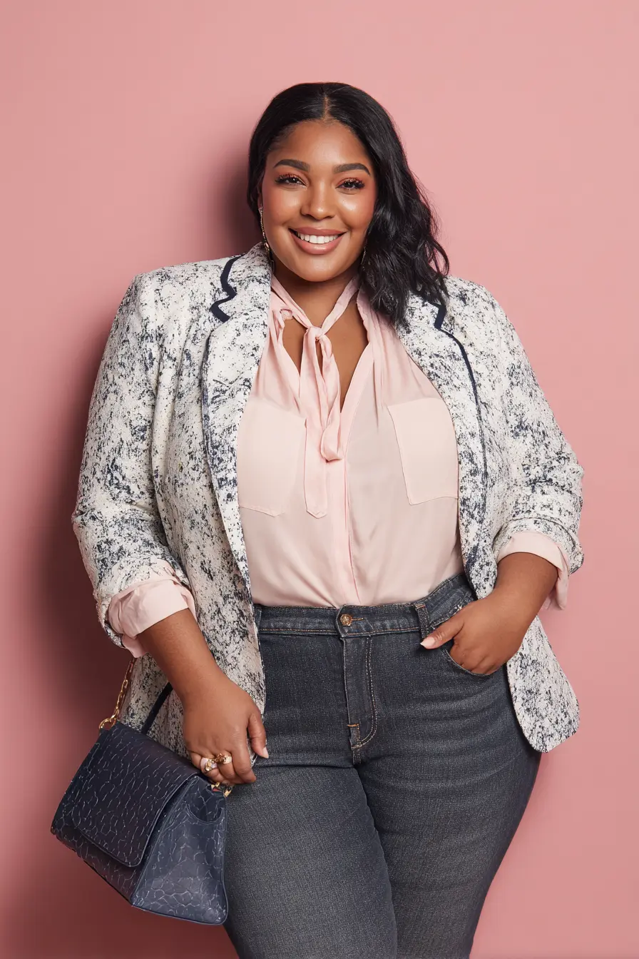 Printed Blazer + Soft Blouse Pairing