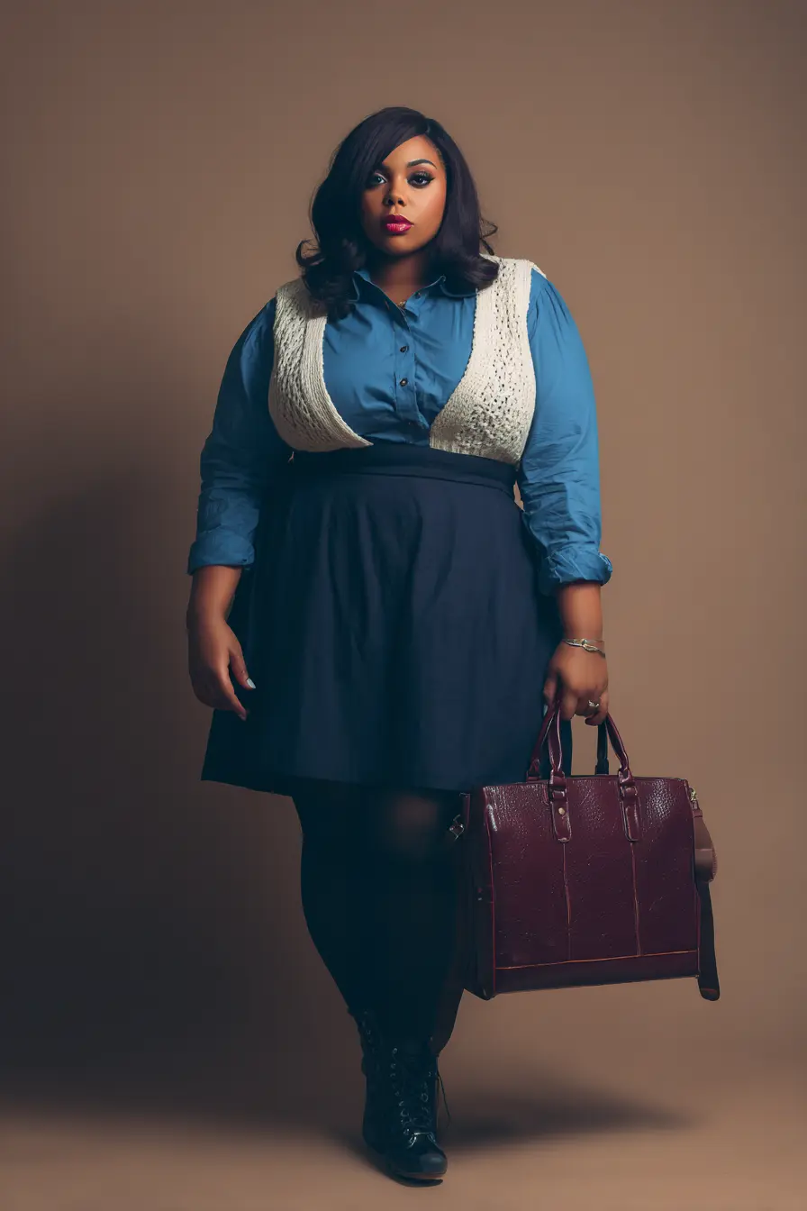 Blue Button-Down + Knit Vest Layer