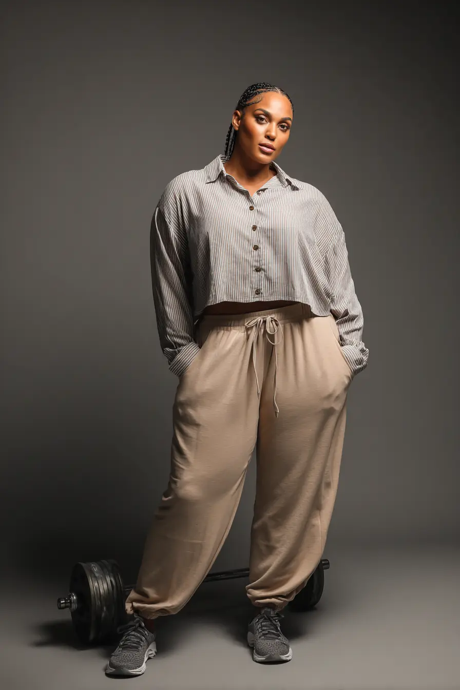 Cropped Henley Shirt + Drawstring Joggers