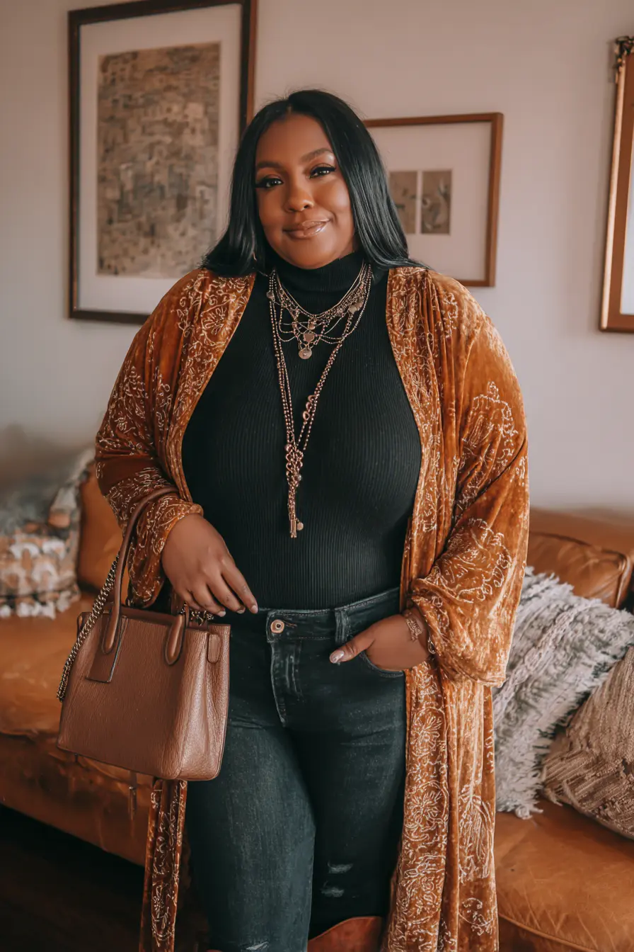 Velvet Kimono + Dark Denim Pairing