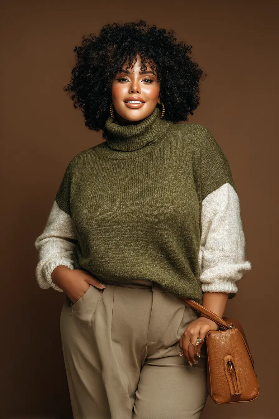 Two-Tone Turtleneck Sweater + Pleated Trousers